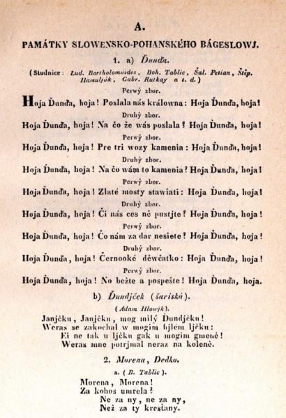Ukážka textu z prvého vydania spievaniek (1834)